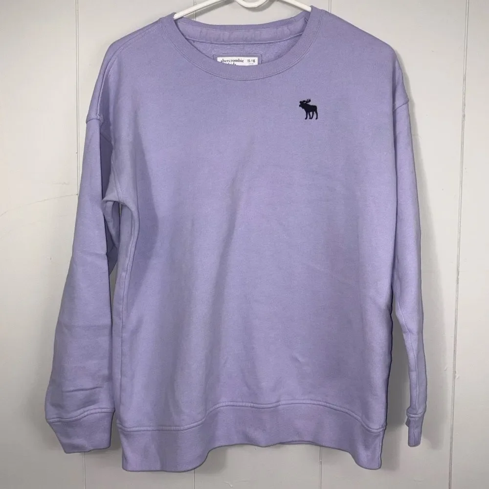 Abercrombie Kids Purple Crew Neck Pullover Sweatshirt 15/16 Fleece Lined Preppy